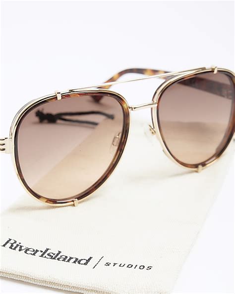 brown tortoise aviator sunglasses river island