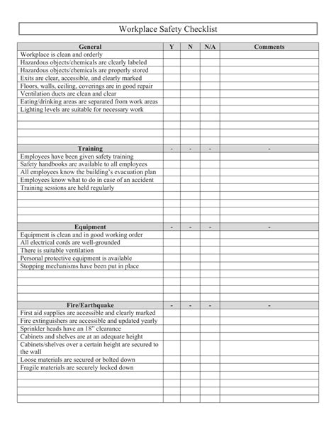 Workplace Safety Inspection Checklist Forms Gambaran