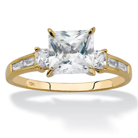 Princess Cut Cubic Zirconia Engagement Ring 1 80 Tcw In Solid 10k Yellow Gold At Palmbeach Jewelry