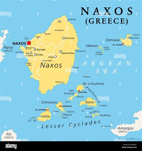 Naxos And Lesser Cyclades Greek Islands Political Map Island Group