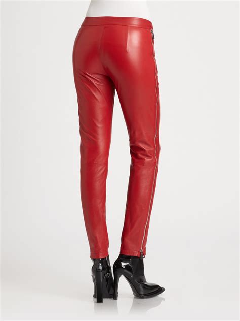 Mcq Leather Zip Pants In Red Lyst