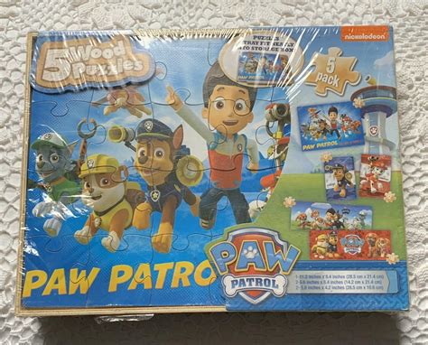 Nickelodeon Paw Patrol 5 Wood Puzzles With Wooden Tray For Storage