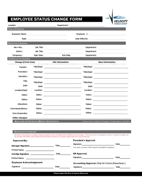 2 Free Employee Status Change Form Templates Word Excel Samples