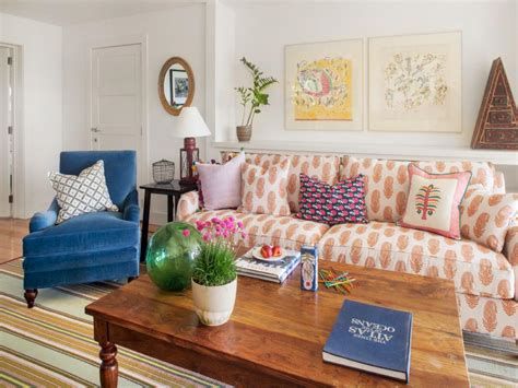 Eclectic Living Room With Blue Velvet Armchair Hgtv