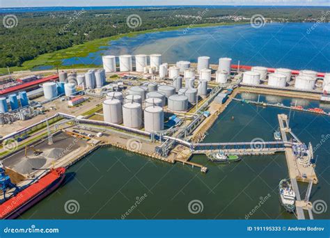 Aerial View Of Liquid Bulk Petroleum And Gasoline Terminals Pipeline
