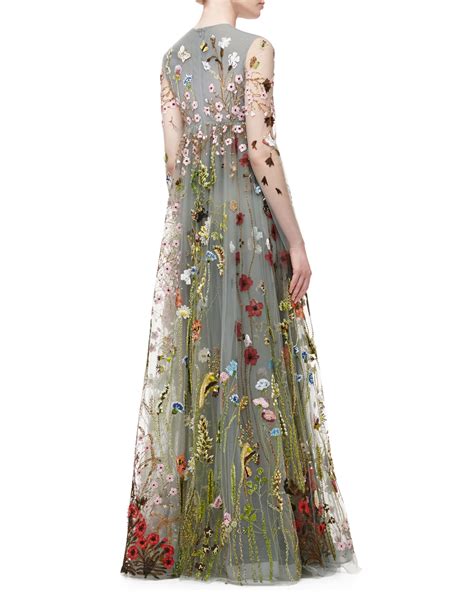 Lyst Valentino Floral Embroidered Tulle Empire Waist