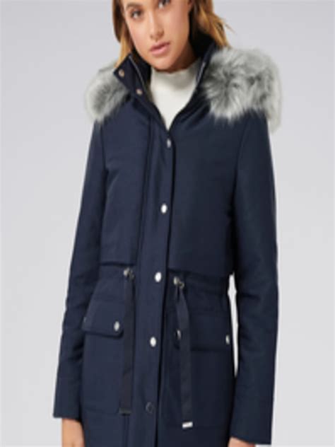 Buy Forever New Women Navy Blue Solid Parka With Detachable Hood