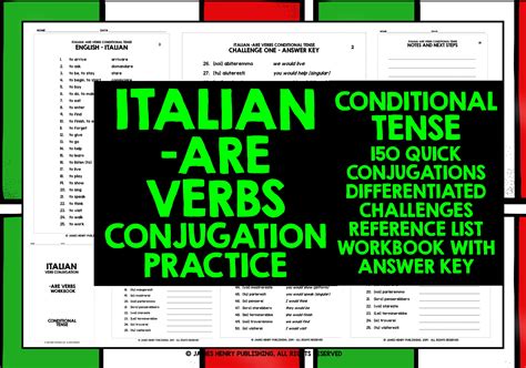 Italian Are Verbs Conditional Tense Conjugation Practice Teaching