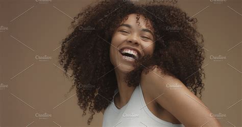 Mixed Race Black Woman Portrait With Big Afro Hair Curly Hair High