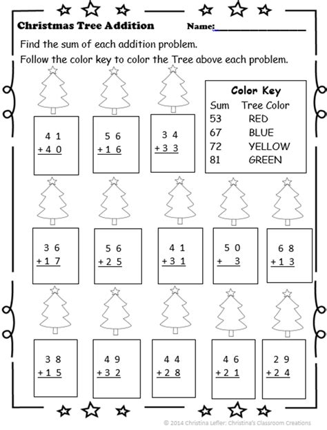 Christmas Tree Addition Kindergarten Worksheet
