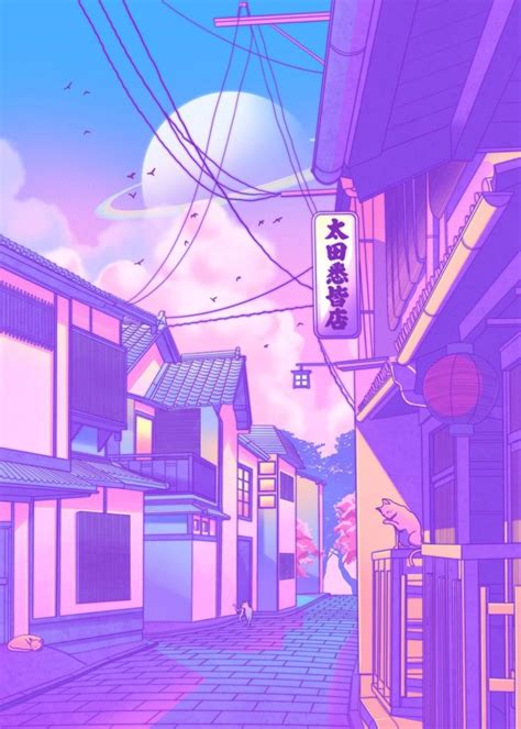 City Pop Kyoto Poster By Surudenise Displate Purple Aesthetic