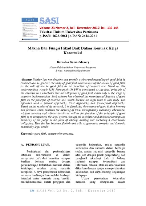 Maybe you would like to learn more about one of these? (PDF) Makna Dan Fungsi Itikad Baik Dalam Kontrak Kerja ...
