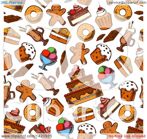 Clipart Of A Seamless Pattern Background Of Baked Sweets Royalty Free