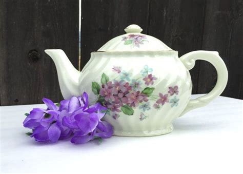 A Special Place White And Purple Floral Teapot Floral And Gold Gild