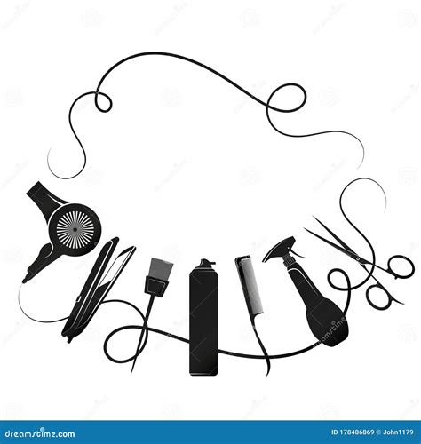 Hair Curls And Tool For Hair Stylist Silhouette Stock Illustration
