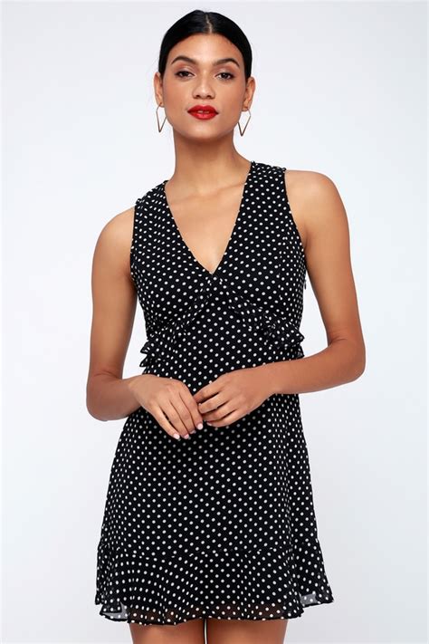 Cute Black Polka Dot Mini Dress Ruffled Polka Dot Dress Lulus