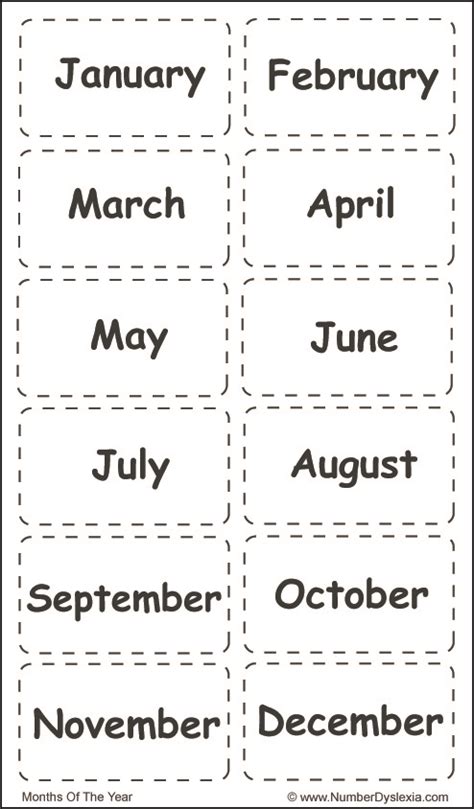 Free Printable Months Of The Year Charts Pdf Number Dyslexia