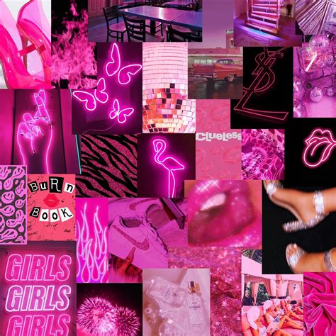 50pc Neon Pink Photo Collage Kit Etsy Pink Photo Pink Wallpaper