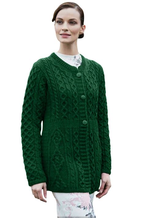 Traditional Irish Cable Knit Cardigan Irish Merino Wool Button Sweater