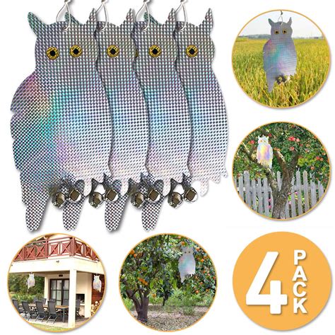 4 Packs Fake Owls Bird Scare Repellent Hanging Device 169x79