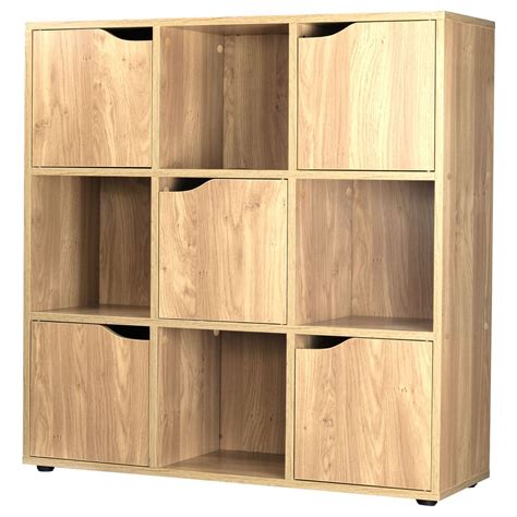 Oak 9 Cube 5 Door Wooden Storage Unit Display Shelving Bookcase Shelves