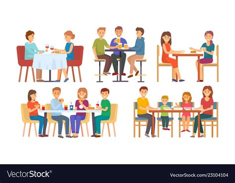 People Eating And Drinking Together Set Royalty Free Vector
