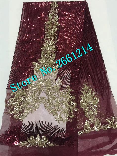 Sequins With Gold Color Embroidered Lace Fabric Best Selling Sequins