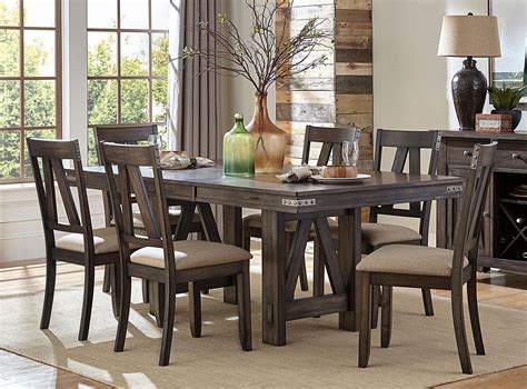 Rustic Industrial Brown Dining Room Set 7 Pieces Rectangular Table