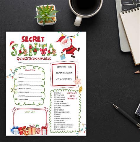 Secret Santa Questionnaire Christmas Party Work Secret Etsy