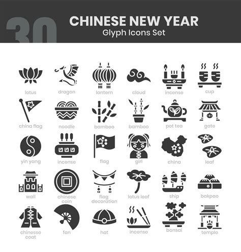 Chinese New Year Icons Bundle Glyph Icon Style Vector Illustration