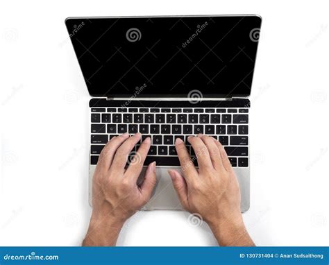 Top View Of Hands Typing On Computer Laptop On White Isolated