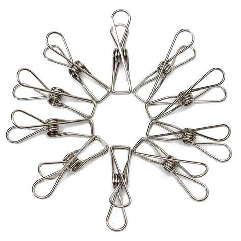 Kicute 10pcs Modern Stainless Steel Metal Spring Clips Clothes Hanging