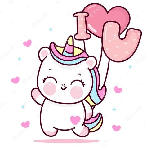 Premium Vector Cute Unicorn Cartoon Holiding I Love You Balloon With