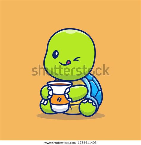 Cute Turtle Drinking Cup Coffee Cartoon Stock Vector Royalty Free