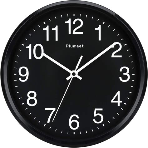 Plumeet Black Wall Clock 10 Non Ticking Quartz Silent