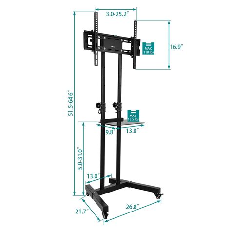 Ollieroo Tv Mobile Stand With Mount Height Adjustable For Most 32 65