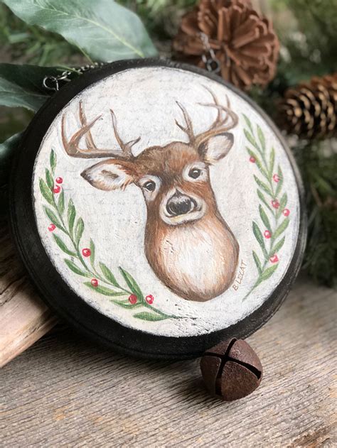 This is a holistic design that has both plant and animal. Farmhouse style Christmas Deer Art Wall Decor or Ornament
