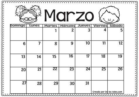 Fabuloso Calendario Del Mes De Marzo