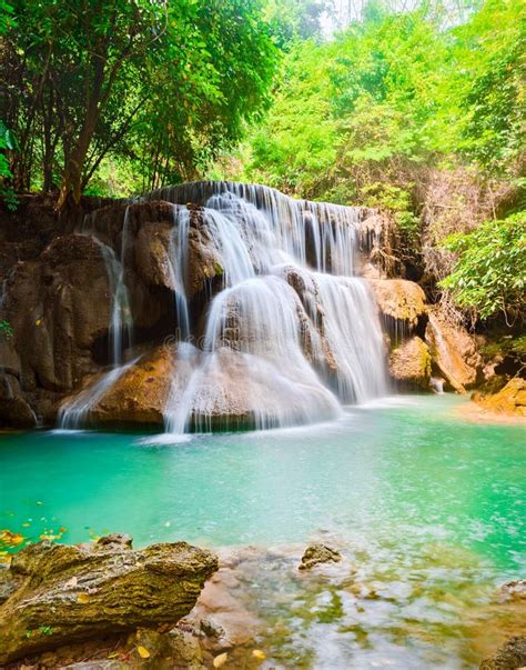 Beautiful Waterfall Huai Mae Khamin Thailand Stock Image Image Of