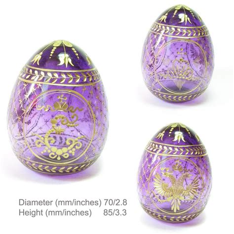 Big Purple Faberge Glasscrystal Easter Egg Royal Gold Eagle Catherine