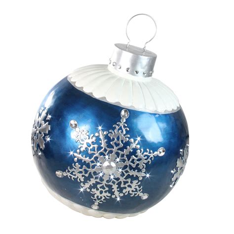 37 Led Lighted Blue Ball Christmas Ornament With Snowflake Outdoor