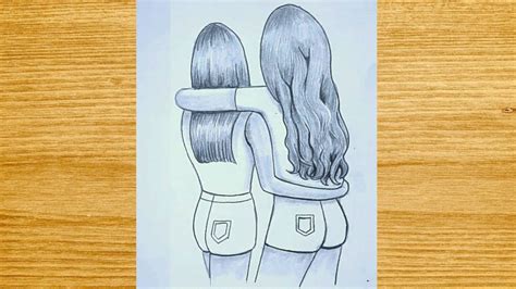 Best Friends Pencil Sketch Tutorial How To Draw Two Friends Hugging Each Other Youtube