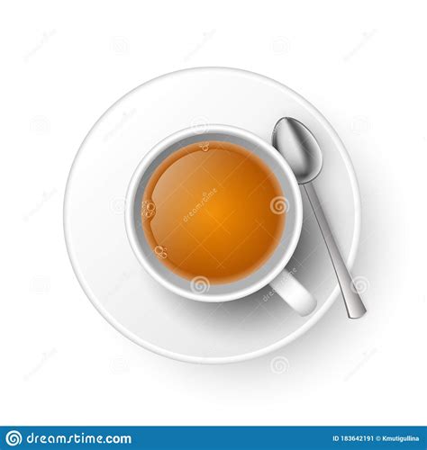 Tea Cup With Spoon And Saucer Top View Isolated Stock Vector