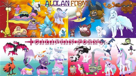 All Pokémon Regional Forms Comparison Alolan Galarian Youtube