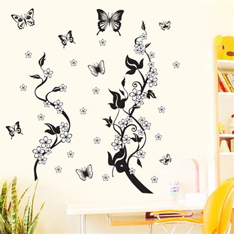 Butterfly Flowers Tree Wall Stickers Removable Home Decor Vinyl Art