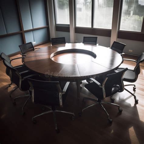 Circle Of Collaboration Conference Room Table With Natural Light Stock