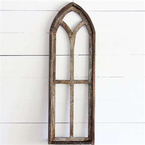 Tall Arched Wooden Window Frame Panel Antique Farmhouse