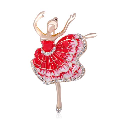 Blucome Exquisite Enamel Dancing Girl Brooch Alloy Crystal Jewelry For