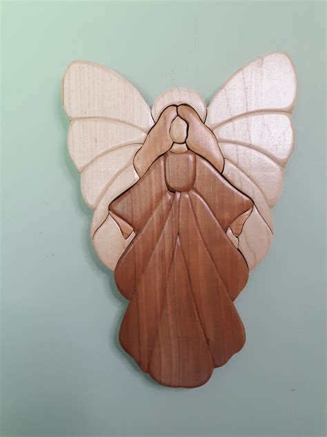 Angel Wood Intarsia Wall Hanging Handcrafted Scroll Saw Art Etsy