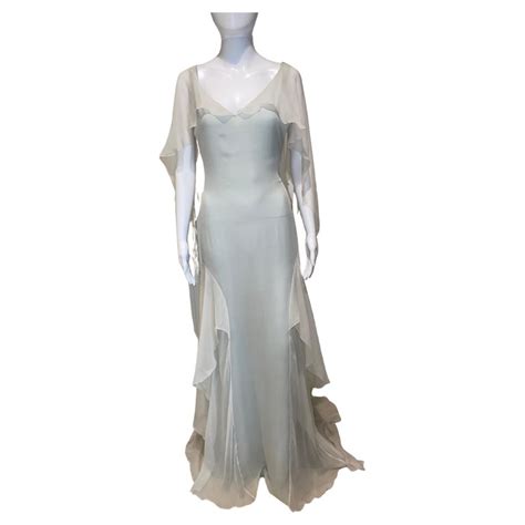 Emanuel Ungaro 2008 Dusty Blue Silk Chiffon Evening Gown For Sale At